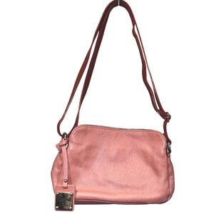 Valentina Crossbody Bag Womens Medium Pink Excellent Pebbled Leather Italy Zip
